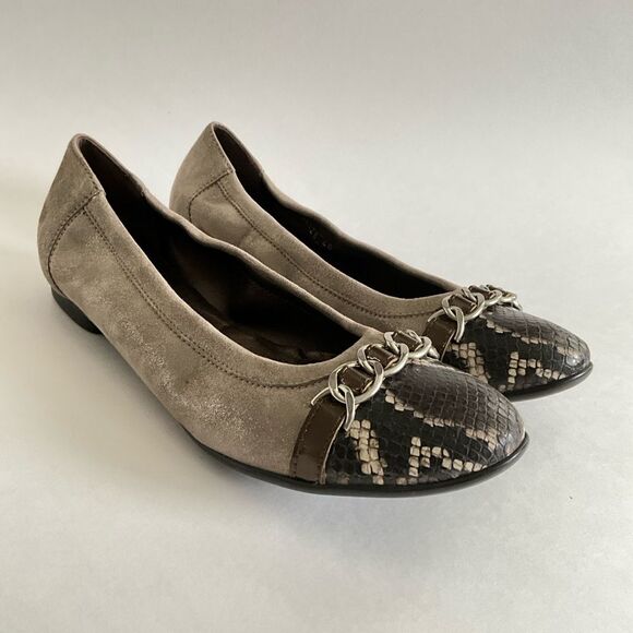 AGL Leather Ballet Flats Low Heel Snake Print Cap-toe Brown 40 - Picture 12 of 12
